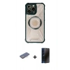 MARSİLYAN™- iPhone 13 Pro Max Kılıf Kutup Modern - Siyah 3D Antistatik Hayalet Cam Ekran Koruyucu + Renkli Kamera Lens Koruma Cam - MI