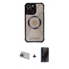 MARSİLYAN™- iPhone 13 Pro Max Kılıf Kutup Modern - Siyah 3D Antistatik Hayalet Cam Ekran Koruyucu + Rainbow Kamera Lens Koruma Cam - MI