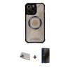 MARSİLYAN™- iPhone 13 Pro Max Kılıf Kutup Modern - Siyah 3D Antistatik Hayalet Cam Ekran Koruyucu + Rainbow Kamera Lens Koruma Cam - MR