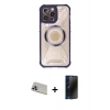 MARSİLYAN™- iPhone 13 Pro Max Kılıf Kutup Modern - Siyah 3D Antistatik Hayalet Cam Ekran Koruyucu + Rainbow Kamera Lens Koruma Cam - MR
