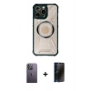 MARSİLYAN™- iPhone 13 Pro Max Kılıf Kutup Modern - Siyah 3D Antistatik Hayalet Cam Ekran Koruyucu + Neon Fosforlu Kamera Lens - BZ