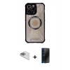 MARSİLYAN™- iPhone 13 Pro Max Kılıf Kutup Modern - Siyah 3D Antistatik Hayalet Cam Ekran Koruyucu + Pers Alüminyum Kamera Lens - SABE