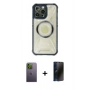 MARSİLYAN™- iPhone 13 Pro Max Kılıf Kutup Modern - Siyah 3D Antistatik Hayalet Cam Ekran Koruyucu + Neon Fosforlu Kamera Lens - YL