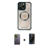 MARSİLYAN™- iPhone 13 Pro Max Kılıf Kutup Modern - Siyah 3D Antistatik Hayalet Cam Ekran Koruyucu + Neon Fosforlu Kamera Lens - YL