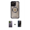 MARSİLYAN™- iPhone 13 Pro Max Kılıf Kutup Modern - Siyah 3D Antistatik Hayalet Cam Ekran Koruyucu + Neon Fosforlu Kamera Lens - YL
