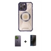 MARSİLYAN™- iPhone 13 Pro Max Kılıf Kutup Modern - Siyah 3D Antistatik Hayalet Cam Ekran Koruyucu + Neon Fosforlu Kamera Lens - YL