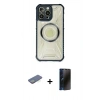 MARSİLYAN™- iPhone 13 Pro Max Kılıf Kutup Modern - Siyah 3D Antistatik Hayalet Cam Ekran Koruyucu + Renkli Kamera Lens Koruma Cam - YL