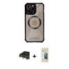 MARSİLYAN™- iPhone 13 Pro Max Kılıf Kutup Modern - Siyah 6D Mat Seramik Hayalet Nano Ekran Koruyucu + Gold Raze Metal Kamera Lens