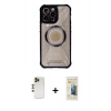MARSİLYAN™- iPhone 13 Pro Max Kılıf Kutup Modern - Siyah 6D Mat Seramik Hayalet Nano Ekran Koruyucu + Gold Shine Kamera Lens