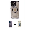MARSİLYAN™- iPhone 13 Pro Max Kılıf Kutup Modern - Siyah 6D Mat Seramik Hayalet Nano Ekran Koruyucu + Neon Fosforlu Kamera Lens - MI