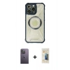 MARSİLYAN™- iPhone 13 Pro Max Kılıf Kutup Modern - Siyah 6D Mat Seramik Hayalet Nano Ekran Koruyucu + Neon Fosforlu Kamera Lens - BZ