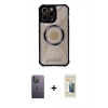 MARSİLYAN™- iPhone 13 Pro Max Kılıf Kutup Modern - Siyah 6D Mat Seramik Hayalet Nano Ekran Koruyucu + Neon Fosforlu Kamera Lens - BZ
