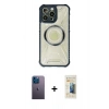 MARSİLYAN™- iPhone 13 Pro Max Kılıf Kutup Modern - Siyah 6D Mat Seramik Hayalet Nano Ekran Koruyucu + Neon Fosforlu Kamera Lens - MI