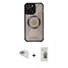 MARSİLYAN™- iPhone 13 Pro Max Kılıf Kutup Modern - Siyah 6D Mat Seramik Hayalet Nano Ekran Koruyucu + Pers Alüminyum Kamera Lens - SABE