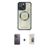 MARSİLYAN™- iPhone 13 Pro Max Kılıf Kutup Modern - Siyah 6D Mat Seramik Hayalet Nano Ekran Koruyucu + Yeşil Neon Fosforlu Kamera Lens