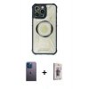MARSİLYAN™- iPhone 13 Pro Max Kılıf Kutup Modern - Siyah Bilvis 3D Cam Ekran Koruyucu + Neon Fosforlu Kamera Lens - MI