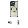 MARSİLYAN™- iPhone 13 Pro Max Kılıf Kutup Modern - Siyah Bilvis 3D Cam Ekran Koruyucu + Rainbow Kamera Lens Koruma Cam - KI