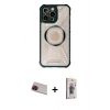 MARSİLYAN™- iPhone 13 Pro Max Kılıf Kutup Modern - Siyah Bilvis 3D Cam Ekran Koruyucu + Rainbow Kamera Lens Koruma Cam - KI
