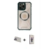 MARSİLYAN™- iPhone 13 Pro Max Kılıf Kutup Modern - Siyah Bilvis 3D Cam Ekran Koruyucu + Rainbow Kamera Lens Koruma Cam - MR