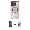 MARSİLYAN™- iPhone 13 Pro Max Kılıf Kutup Modern - Siyah Bilvis 3D Mat Cam Ekran Koruyucu + Neon Fosforlu Kamera Lens - MI