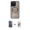 MARSİLYAN™- iPhone 13 Pro Max Kılıf Kutup Modern - Siyah Bilvis 3D Mat Cam Ekran Koruyucu + Neon Fosforlu Kamera Lens - MI