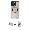 MARSİLYAN™- iPhone 13 Pro Max Kılıf Kutup Modern - Siyah Bilvis 3D Mat Cam Ekran Koruyucu + Rainbow Kamera Lens Koruma Cam - MR