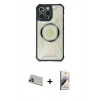 MARSİLYAN™- iPhone 13 Pro Max Kılıf Kutup Modern - Siyah Bilvis 3D Mat Cam Ekran Koruyucu + Rainbow Kamera Lens Koruma Cam - MR
