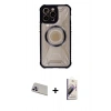 MARSİLYAN™- iPhone 13 Pro Max Kılıf Kutup Modern - Siyah Bilvis 3D Mat Cam Ekran Koruyucu + Rainbow Kamera Lens Koruma Cam - MR