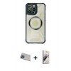 MARSİLYAN™- iPhone 13 Pro Max Kılıf Kutup Modern - Siyah Bilvis 3D Mat Cam Ekran Koruyucu + Rainbow Kamera Lens Koruma Cam - MI