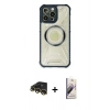 MARSİLYAN™- iPhone 13 Pro Max Kılıf Kutup Modern - Siyah Bilvis 3D Mat Cam Ekran Koruyucu + Raze Metal Kamera Lens - GD