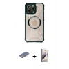 MARSİLYAN™- iPhone 13 Pro Max Kılıf Kutup Modern - Siyah Bilvis 3D Mat Cam Ekran Koruyucu + Renkli Kamera Lens Koruma Cam - MI