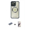 MARSİLYAN™- iPhone 13 Pro Max Kılıf Kutup Modern - Siyah Bilvis 3D Mat Cam Ekran Koruyucu + Renkli Kamera Lens Koruma Cam - YL