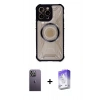 MARSİLYAN™- iPhone 13 Pro Max Kılıf Kutup Modern - Siyah Bilvis 5in1 3D Magic Cam Ekran Koruyucu + Neon Fosforlu Kamera Lens - BZ