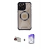 MARSİLYAN™- iPhone 13 Pro Max Kılıf Kutup Modern - Siyah Bilvis 5in1 3D Magic Cam Ekran Koruyucu + Rainbow Kamera Lens Koruma Cam - KI