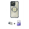 MARSİLYAN™- iPhone 13 Pro Max Kılıf Kutup Modern - Siyah Bilvis 5in1 5D Magic Hayalet Cam Ekran Koruyucu + Rainbow Kamera Lens Koruma Cam - MI