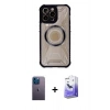 MARSİLYAN™- iPhone 13 Pro Max Kılıf Kutup Modern - Siyah Bilvis 5in1 5D Magic Hayalet Cam Ekran Koruyucu + Mavi Neon Fosforlu Kamera Lens