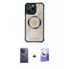MARSİLYAN™- iPhone 13 Pro Max Kılıf Kutup Modern - Siyah Bilvis 5in1 5D Magic Hayalet Cam Ekran Koruyucu + Mavi Neon Fosforlu Kamera Lens