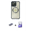 MARSİLYAN™- iPhone 13 Pro Max Kılıf Kutup Modern - Siyah Bilvis 5in1 5D Magic Hayalet Cam Ekran Koruyucu + Renkli Kamera Lens Koruma Cam - MI