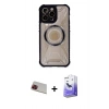 MARSİLYAN™- iPhone 13 Pro Max Kılıf Kutup Modern - Siyah Bilvis 5in1 5D Magic Hayalet Cam Ekran Koruyucu + Rainbow Kamera Lens Koruma Cam - KI