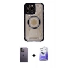MARSİLYAN™- iPhone 13 Pro Max Kılıf Kutup Modern - Siyah Bilvis 5in1 5D Magic Hayalet Cam Ekran Koruyucu + Neon Fosforlu Kamera Lens - BZ