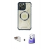 MARSİLYAN™- iPhone 13 Pro Max Kılıf Kutup Modern - Siyah Bilvis 5in1 5D Magic Hayalet Cam Ekran Koruyucu + Gold Pers Alüminyum Kamera Lens