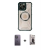 MARSİLYAN™- iPhone 13 Pro Max Kılıf Kutup Modern - Siyah Bilvis Hayalet Cam Ekran Koruyucu + Neon Fosforlu Kamera Lens - BZ