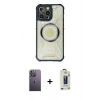 MARSİLYAN™- iPhone 13 Pro Max Kılıf Kutup Modern - Siyah Bilvis Hayalet Cam Ekran Koruyucu + Neon Fosforlu Kamera Lens - BZ