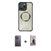 MARSİLYAN™- iPhone 13 Pro Max Kılıf Kutup Modern - Siyah Bilvis Hayalet Cam Ekran Koruyucu + Neon Fosforlu Kamera Lens - BZ