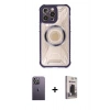 MARSİLYAN™- iPhone 13 Pro Max Kılıf Kutup Modern - Siyah Bilvis Hayalet Cam Ekran Koruyucu + Neon Fosforlu Kamera Lens - BZ