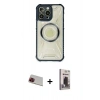 MARSİLYAN™- iPhone 13 Pro Max Kılıf Kutup Modern - Siyah Bilvis Hayalet Cam Ekran Koruyucu + Rainbow Kamera Lens Koruma Cam - KI