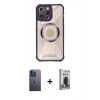 MARSİLYAN™- iPhone 13 Pro Max Kılıf Kutup Modern - Siyah Bilvis Hayalet Cam Ekran Koruyucu + Neon Fosforlu Kamera Lens - MI