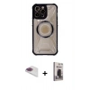 MARSİLYAN™- iPhone 13 Pro Max Kılıf Kutup Modern - Siyah Bilvis Hayalet Cam Ekran Koruyucu + Pers Alüminyum Kamera Lens - GI