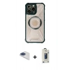 MARSİLYAN™- iPhone 13 Pro Max Kılıf Kutup Modern - Siyah Bilvis Hayalet Cam Ekran Koruyucu + Pers Alüminyum Kamera Lens - LT