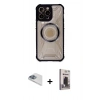 MARSİLYAN™- iPhone 13 Pro Max Kılıf Kutup Modern - Siyah Bilvis Hayalet Cam Ekran Koruyucu + Pers Alüminyum Kamera Lens - SABE